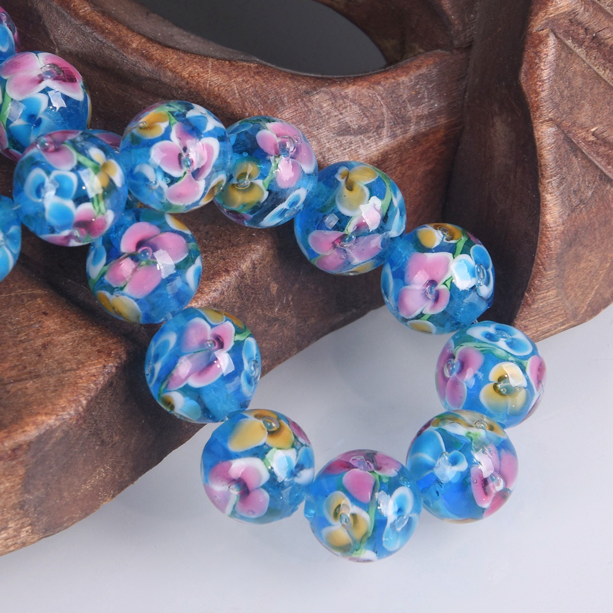 5pcs Round 12mm Handmade Flower Pattern Lampwork Glass Loose Beads DIY Jewelry - 第 9/9 張圖片