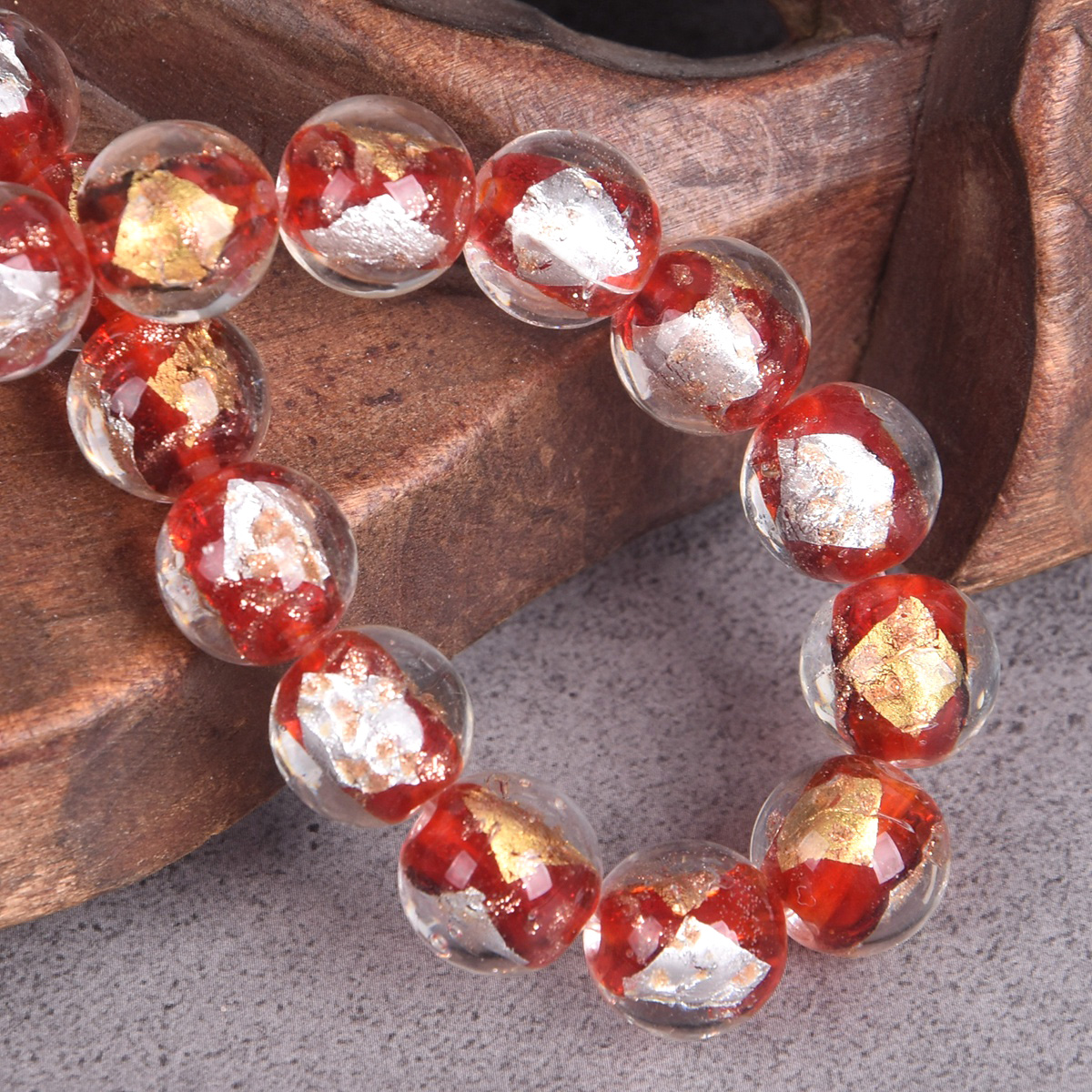 5pcs Round Gold/Silver Color Foil Inside 10mm 12mm Lampwork Glass Loose Beads - Picture 8 of 14