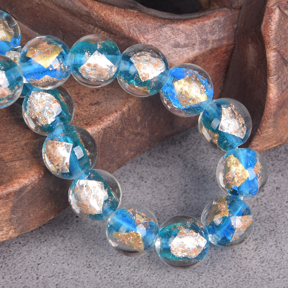 5pcs Round Gold/Silver Color Foil Inside 10mm 12mm Lampwork Glass Loose Beads - Picture 10 of 14