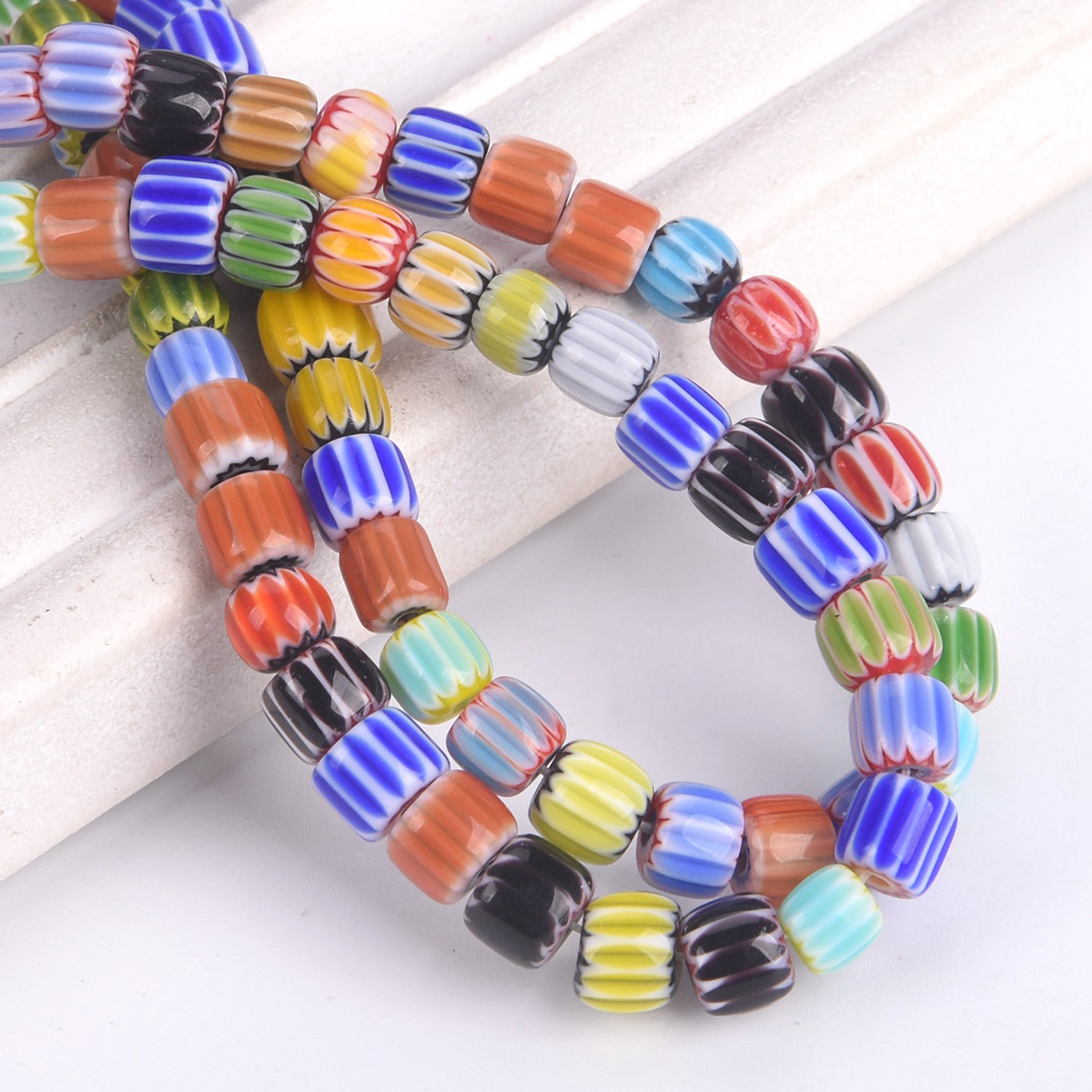 1 Strand 40cm 65pcs Cylinder 6mm~7mm Handmade Colorful Millefiori Glass Beads - Bild 16 von 16
