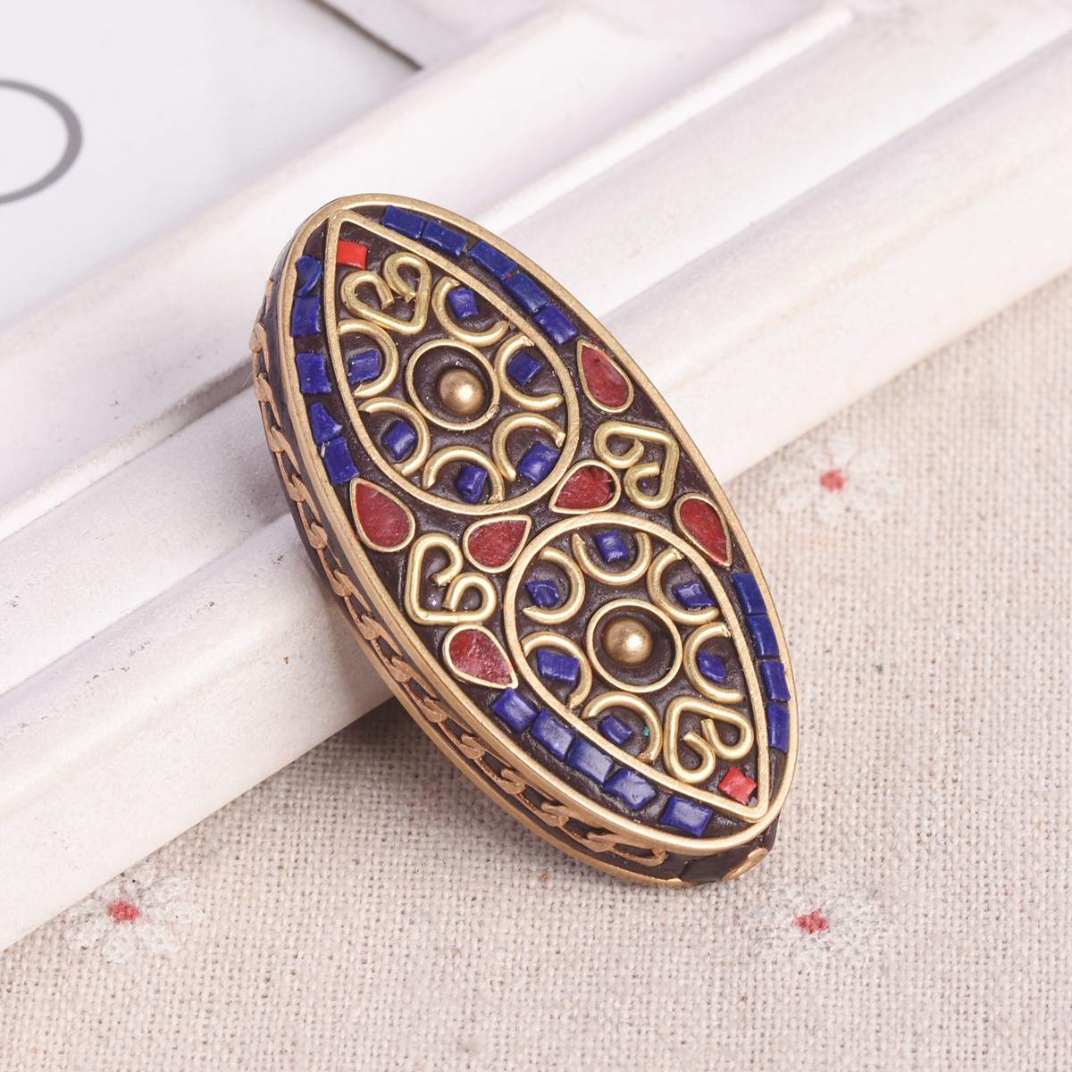 1pcs Big Oval 55x28mm Handmade Nepalese Tibetan Buddhist Brass Metal Clay Beads - Picture 7 of 11