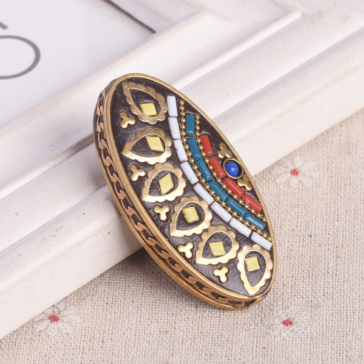 1pcs Big Oval 55x28mm Handmade Nepalese Tibetan Buddhist Brass Metal Clay Beads - Picture 8 of 11
