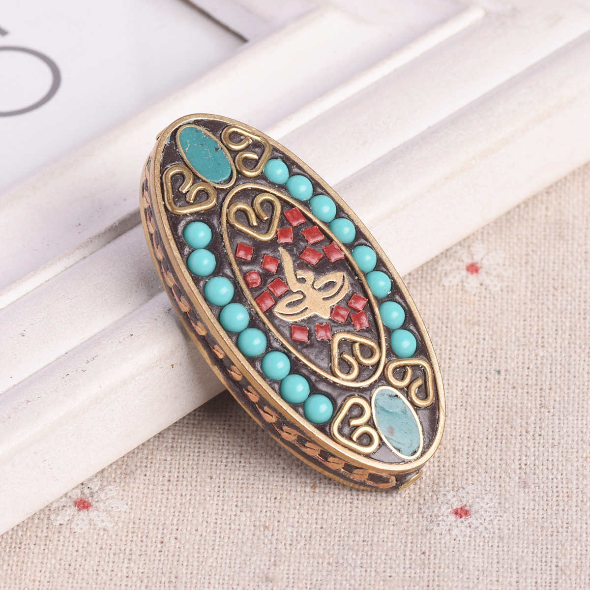 1pcs Big Oval 55x28mm Handmade Nepalese Tibetan Buddhist Brass Metal Clay Beads - Picture 10 of 11