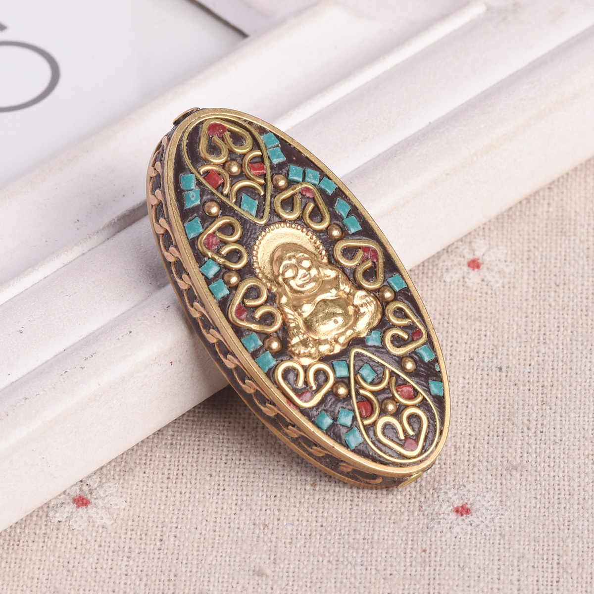 1pcs Big Oval 55x28mm Handmade Nepalese Tibetan Buddhist Brass Metal Clay Beads - Picture 11 of 11