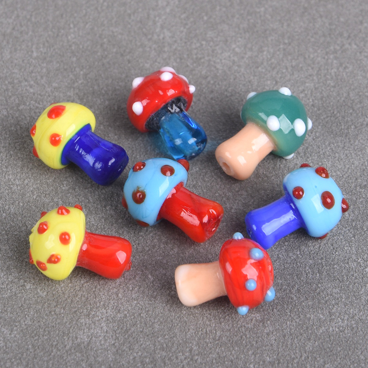 5pcs Colorful Mushroom Shape 17x13mm Handmade Lampwork Glass Loose Beads DIY Lot - Picture 6 of 13