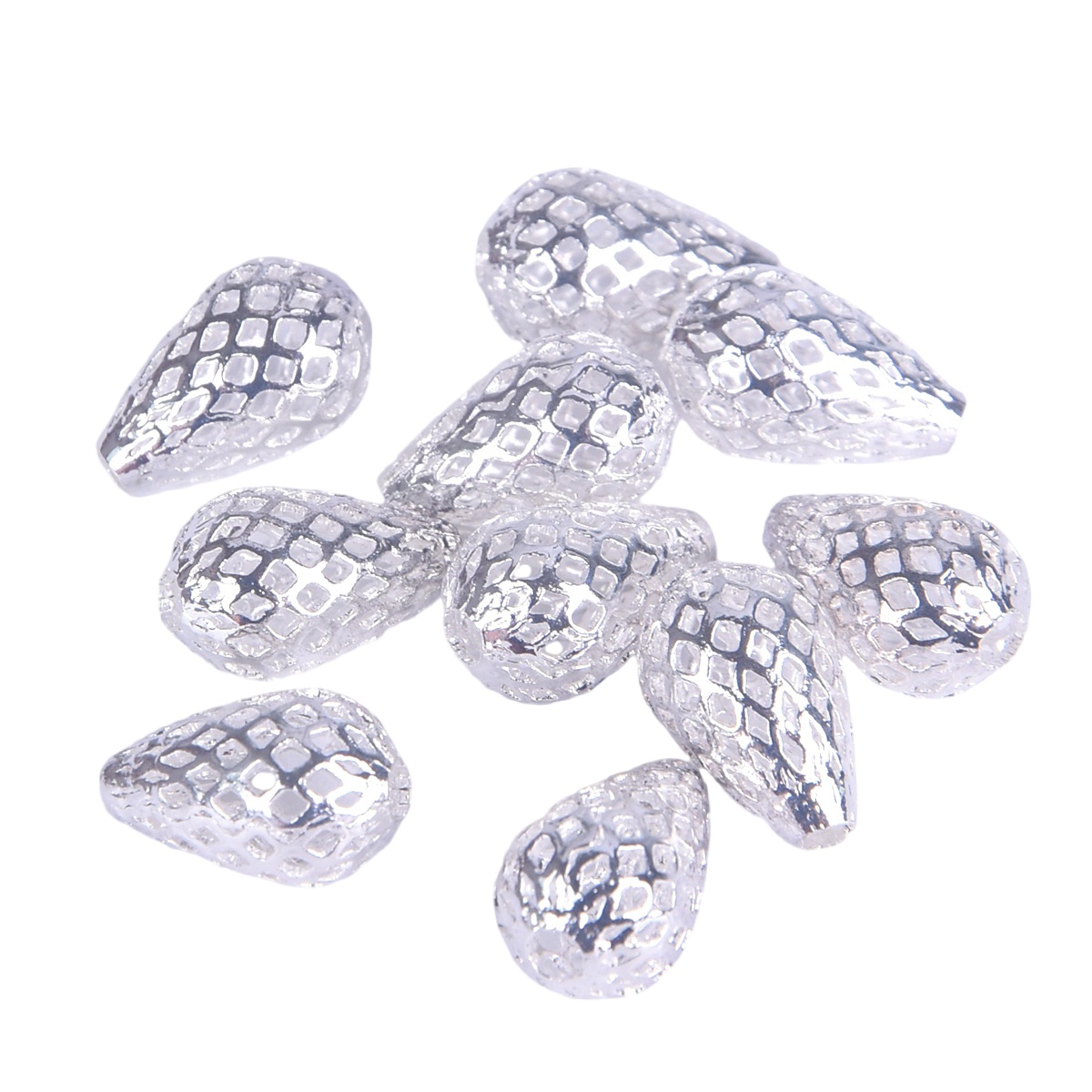 6x10mm 8x12mm 10x15mm 12x18mm Teardrop Hollow Mesh Brass Metal Plated Loose Bead - Picture 5 of 7