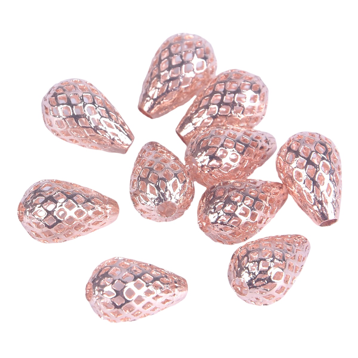 6x10mm 8x12mm 10x15mm 12x18mm Teardrop Hollow Mesh Brass Metal Plated Loose Bead - Picture 6 of 7