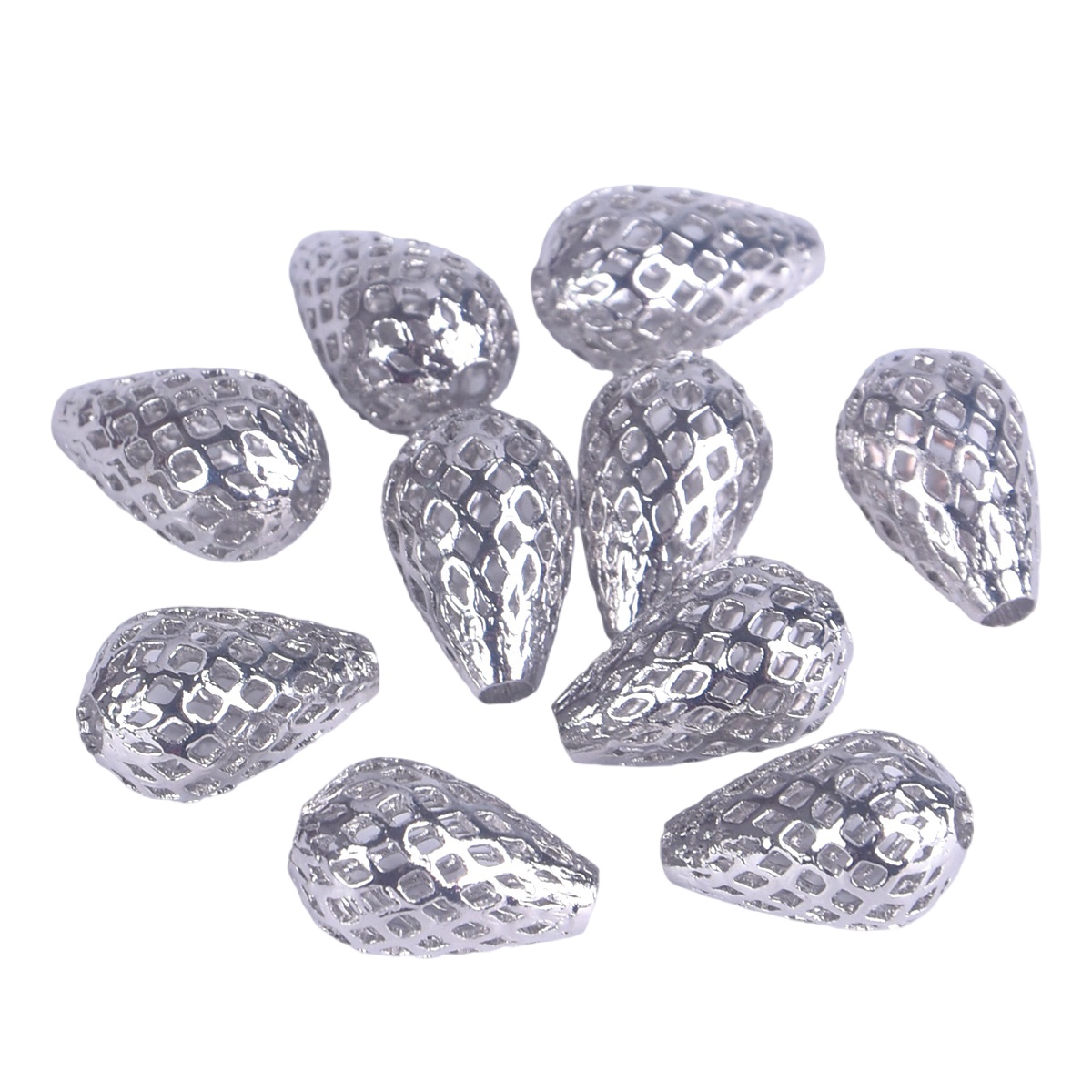 6x10mm 8x12mm 10x15mm 12x18mm Teardrop Hollow Mesh Brass Metal Plated Loose Bead - Picture 7 of 7