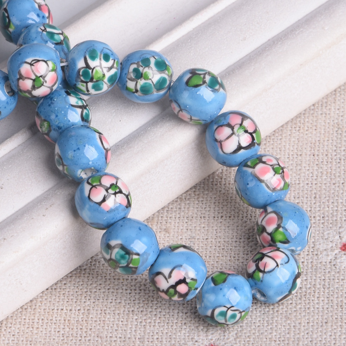 10pcs Hand Painted Flower Round 10mm Handmade Ceramic Porcelain Loose Beads Lot - Picture 7 of 24