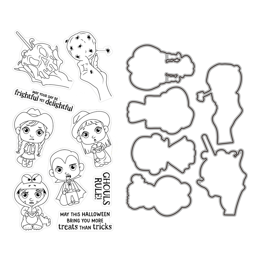 Tricks no Treats Metal Cutting Dies Clear Stamp for DIY Embossing Crafts Cards