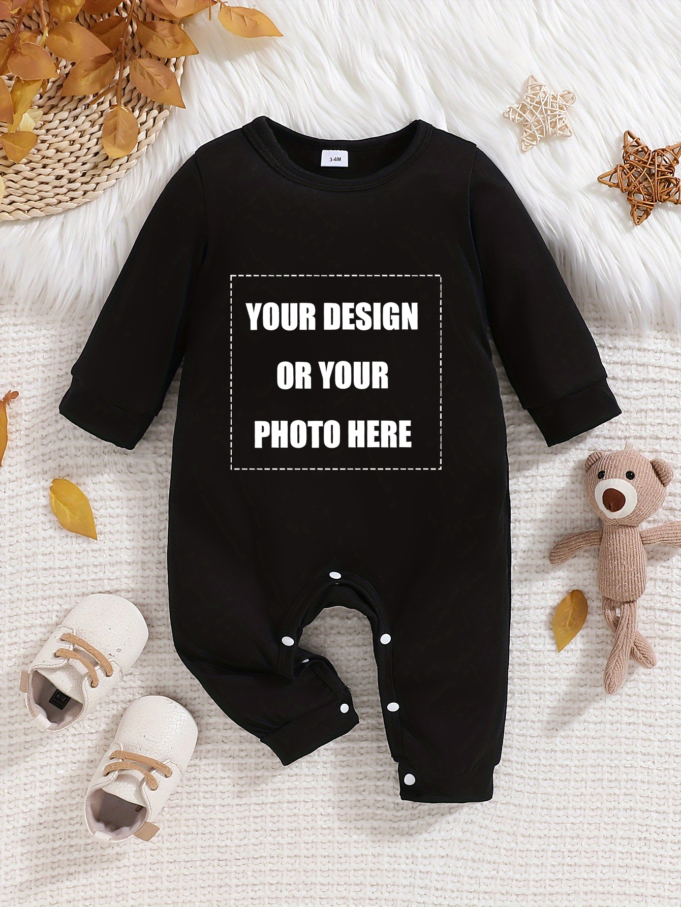 Individuelles personalisiertes Design Baby Strampler Neugeborenes Langarm Outfit schwarz - Bild 7 von 22