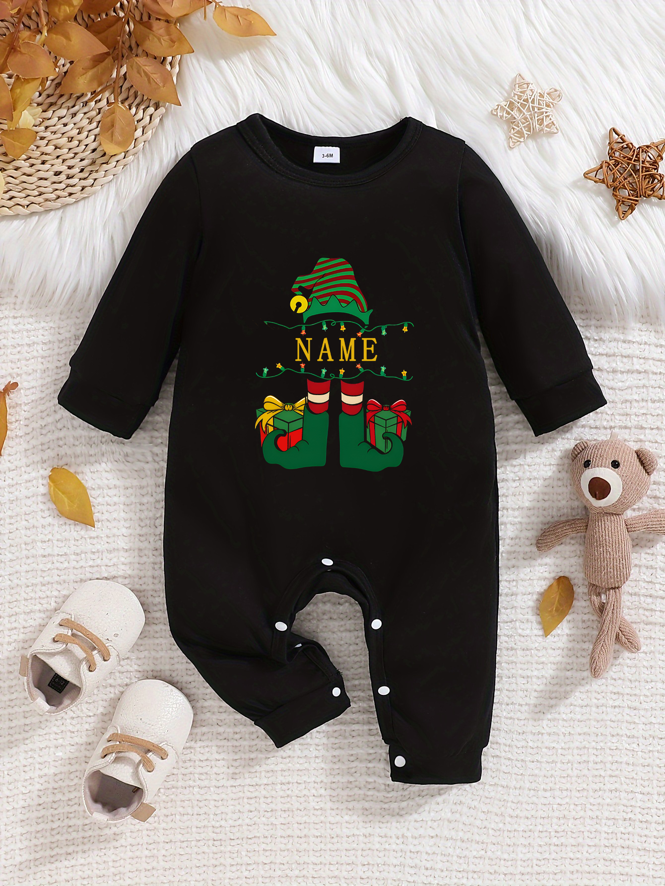 Individuelles personalisiertes Design Baby Strampler Neugeborenes Langarm Outfit schwarz - Bild 8 von 22