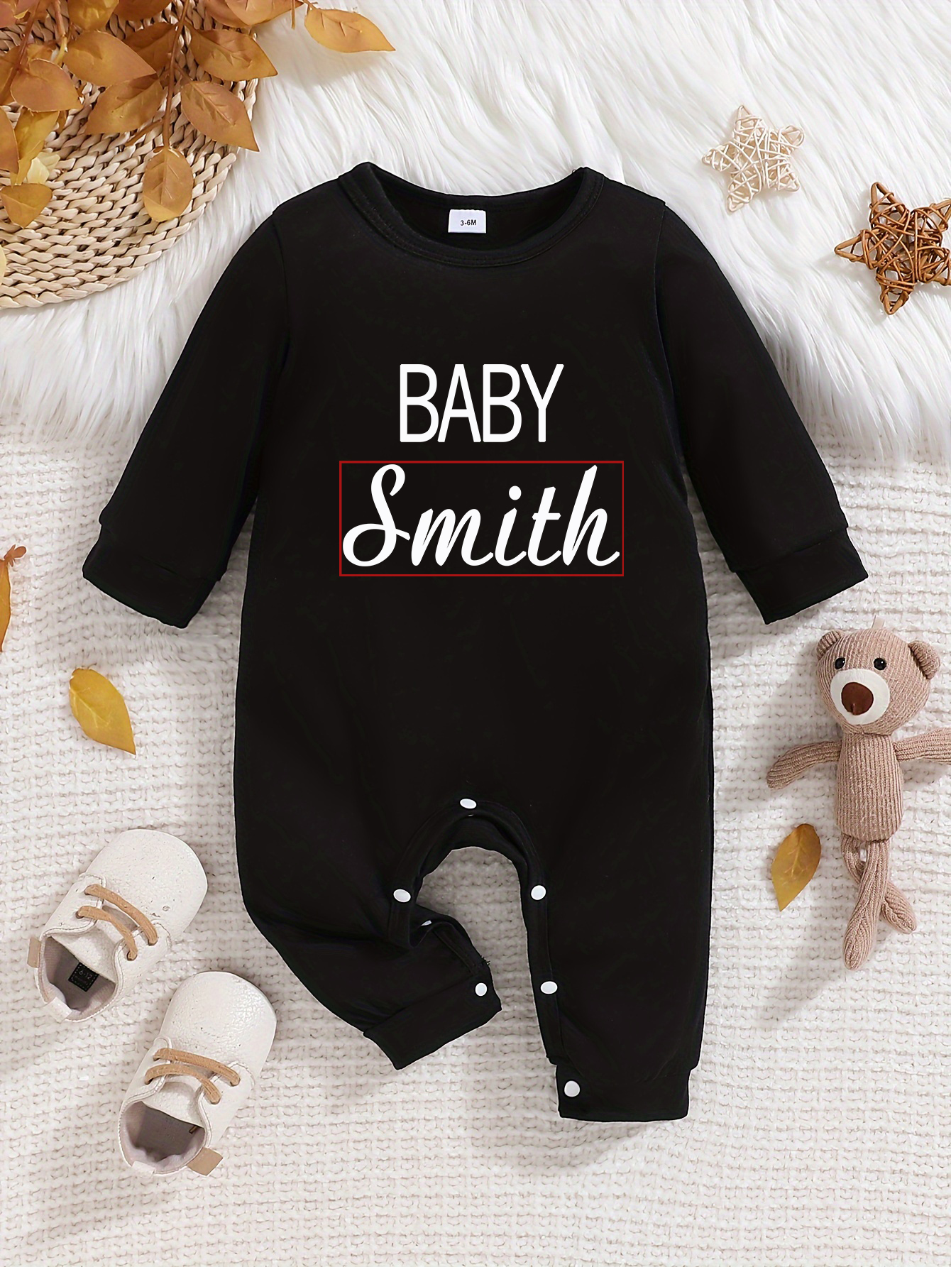 Individuelles personalisiertes Design Baby Strampler Neugeborenes Langarm Outfit schwarz - Bild 12 von 22