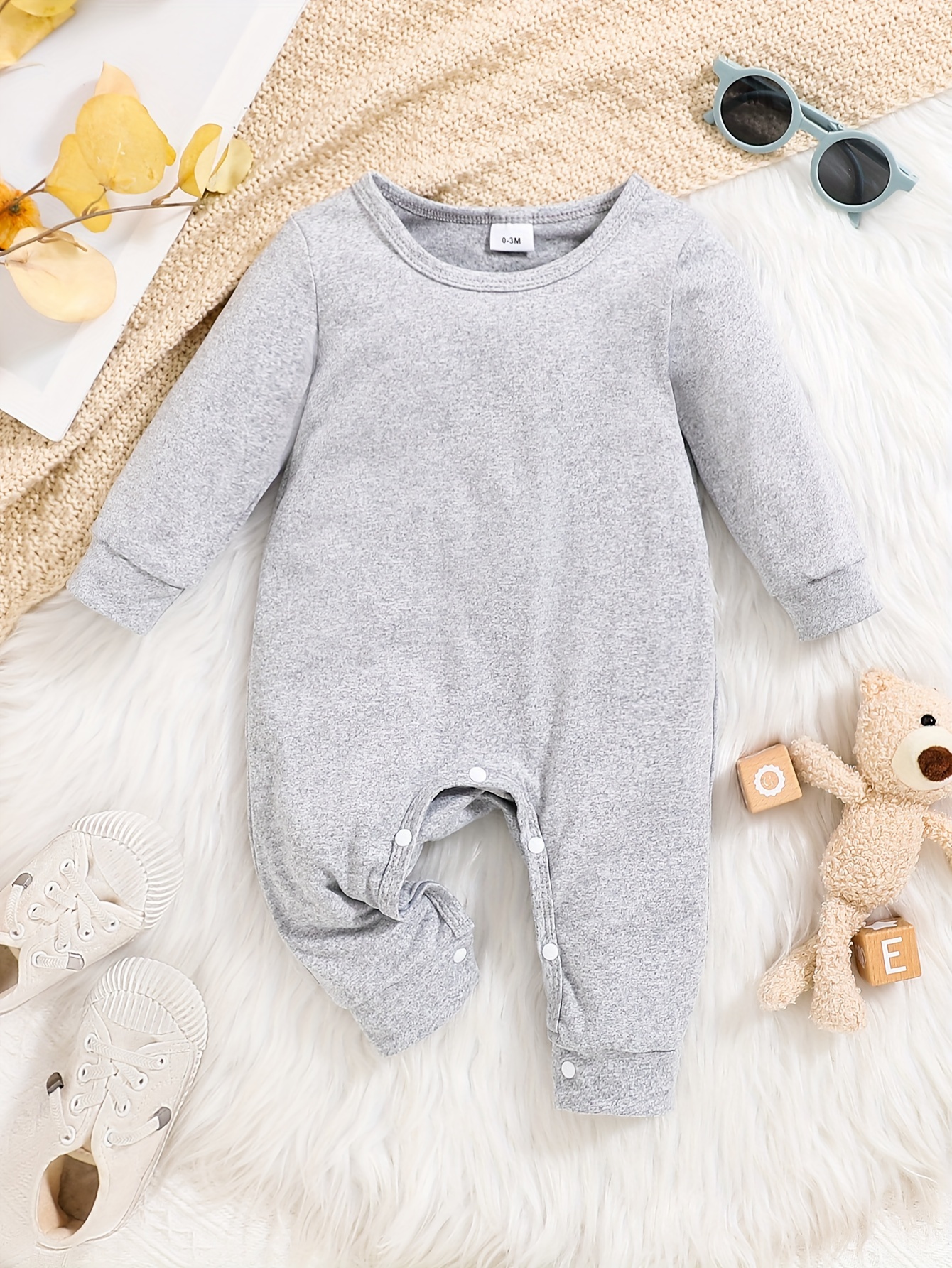 Custom Personalised Design Baby Romper Suit Newborn Long Sleeve Outfit Grey - Imagen 6 de 24
