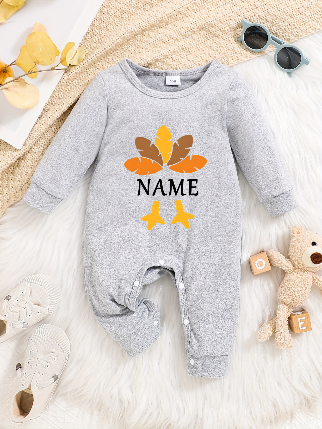 Custom Personalised Design Baby Romper Suit Newborn Long Sleeve Outfit Grey - Imagen 9 de 24