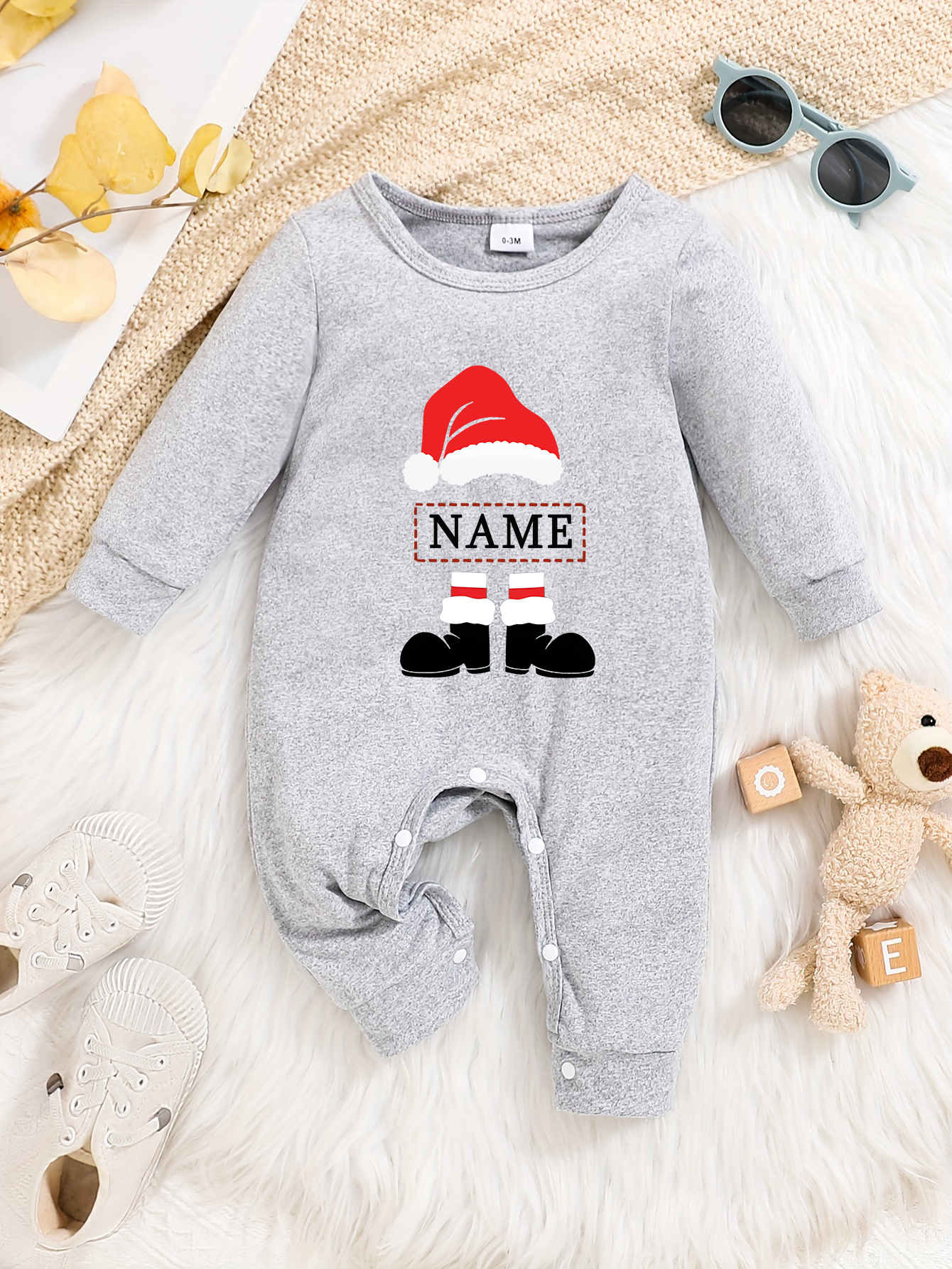 Custom Personalised Design Baby Romper Suit Newborn Long Sleeve Outfit Grey - Imagen 10 de 24