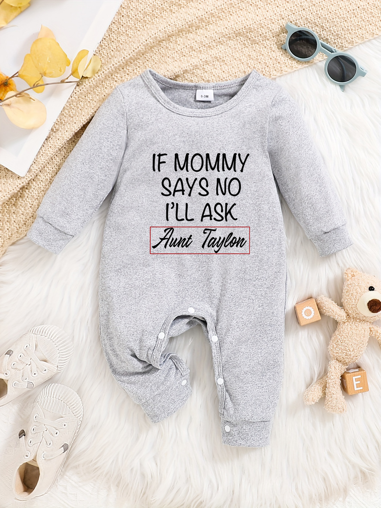 Custom Personalised Design Baby Romper Suit Newborn Long Sleeve Outfit Grey - Imagen 11 de 24