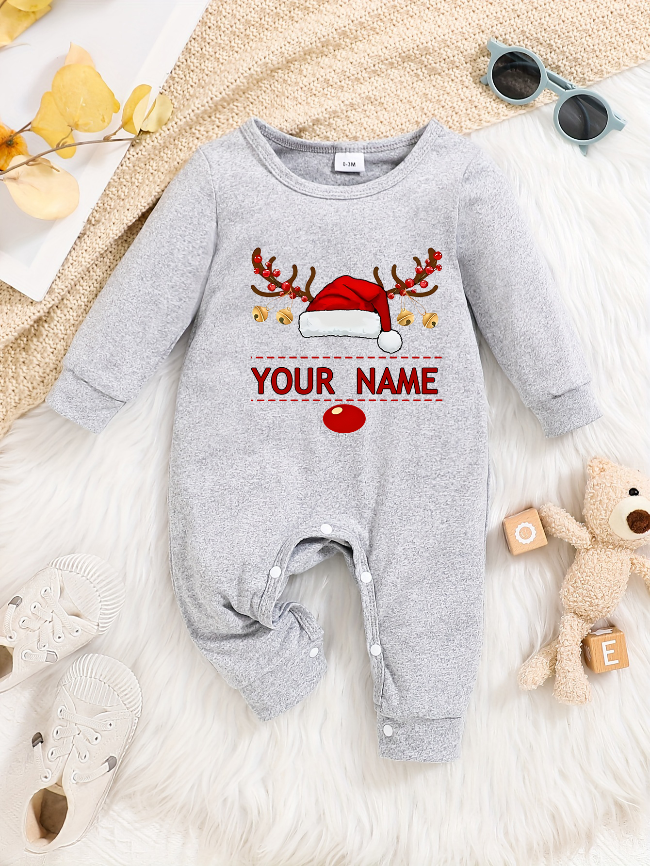 Custom Personalised Design Baby Romper Suit Newborn Long Sleeve Outfit Grey - Imagen 13 de 24