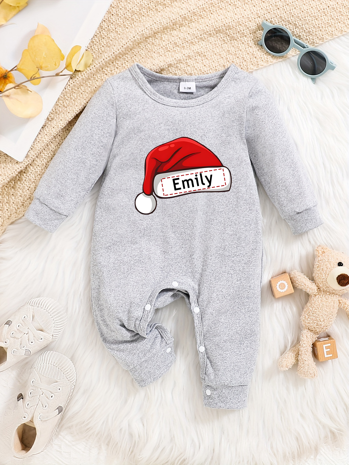 Custom Personalised Design Baby Romper Suit Newborn Long Sleeve Outfit Grey - Imagen 14 de 24