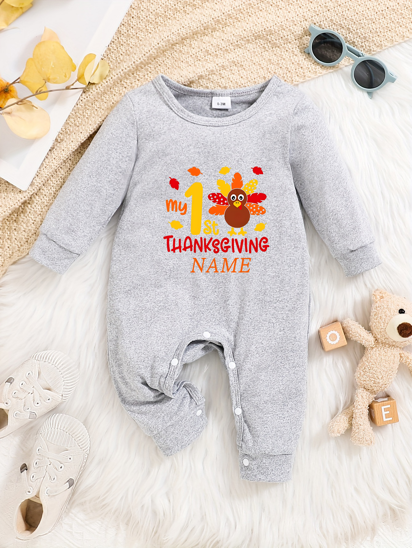 Custom Personalised Design Baby Romper Suit Newborn Long Sleeve Outfit Grey - Imagen 16 de 24