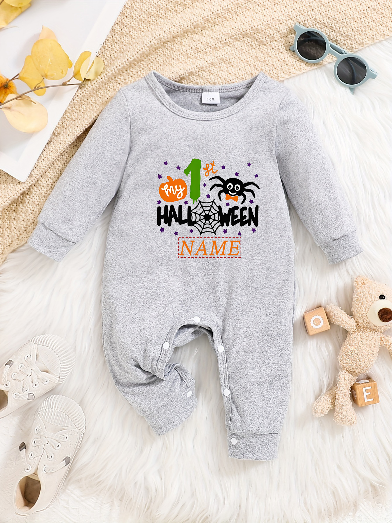 Custom Personalised Design Baby Romper Suit Newborn Long Sleeve Outfit Grey - Imagen 17 de 24