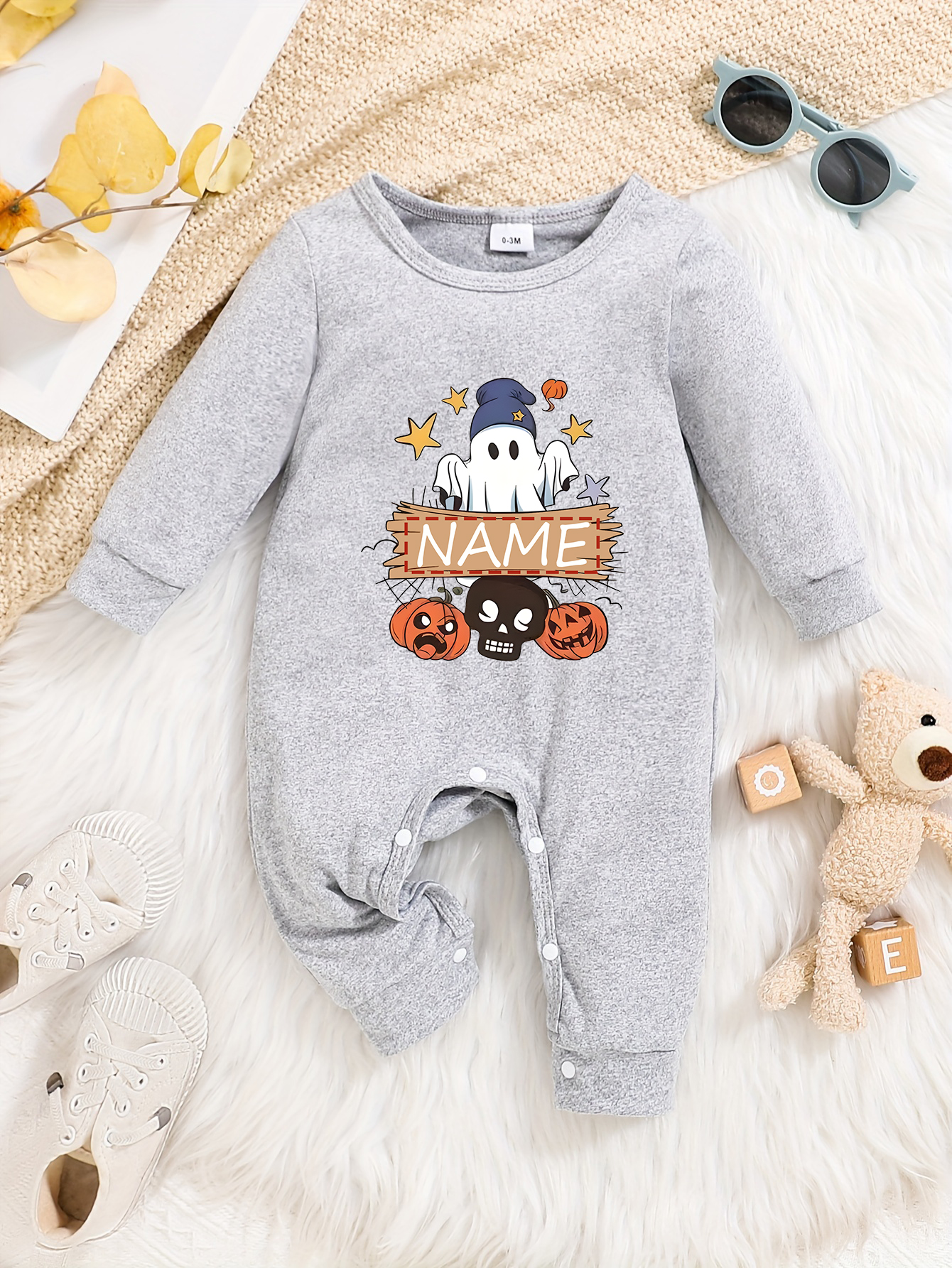 Custom Personalised Design Baby Romper Suit Newborn Long Sleeve Outfit Grey - Imagen 19 de 24