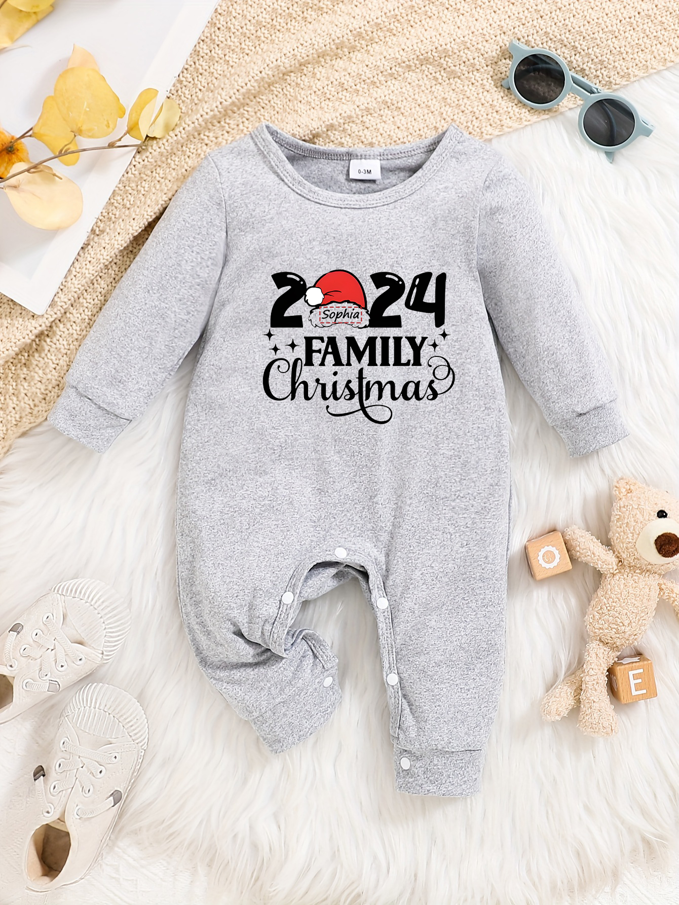 Custom Personalised Design Baby Romper Suit Newborn Long Sleeve Outfit Grey - Imagen 20 de 24