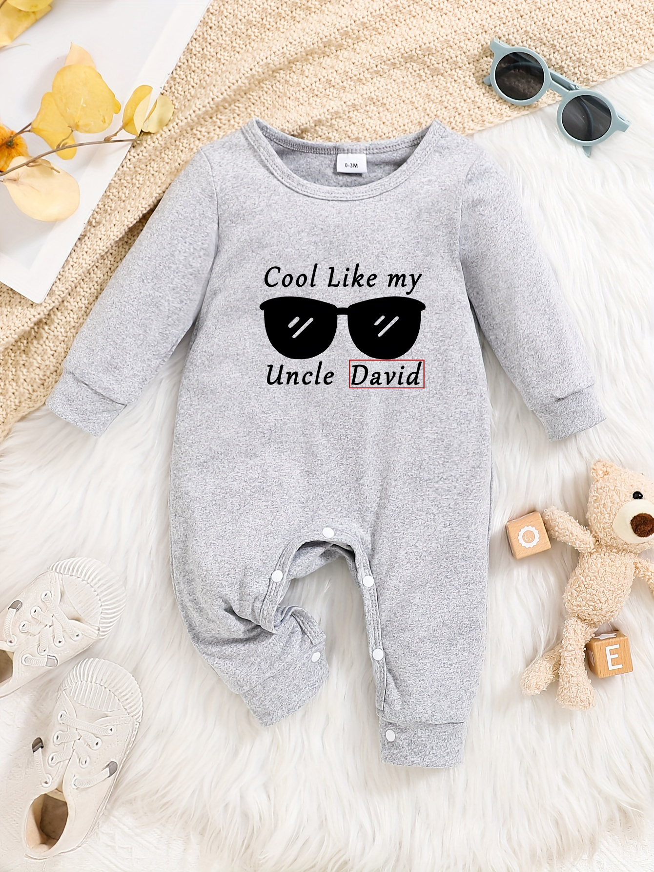 Custom Personalised Design Baby Romper Suit Newborn Long Sleeve Outfit Grey - Imagen 21 de 24