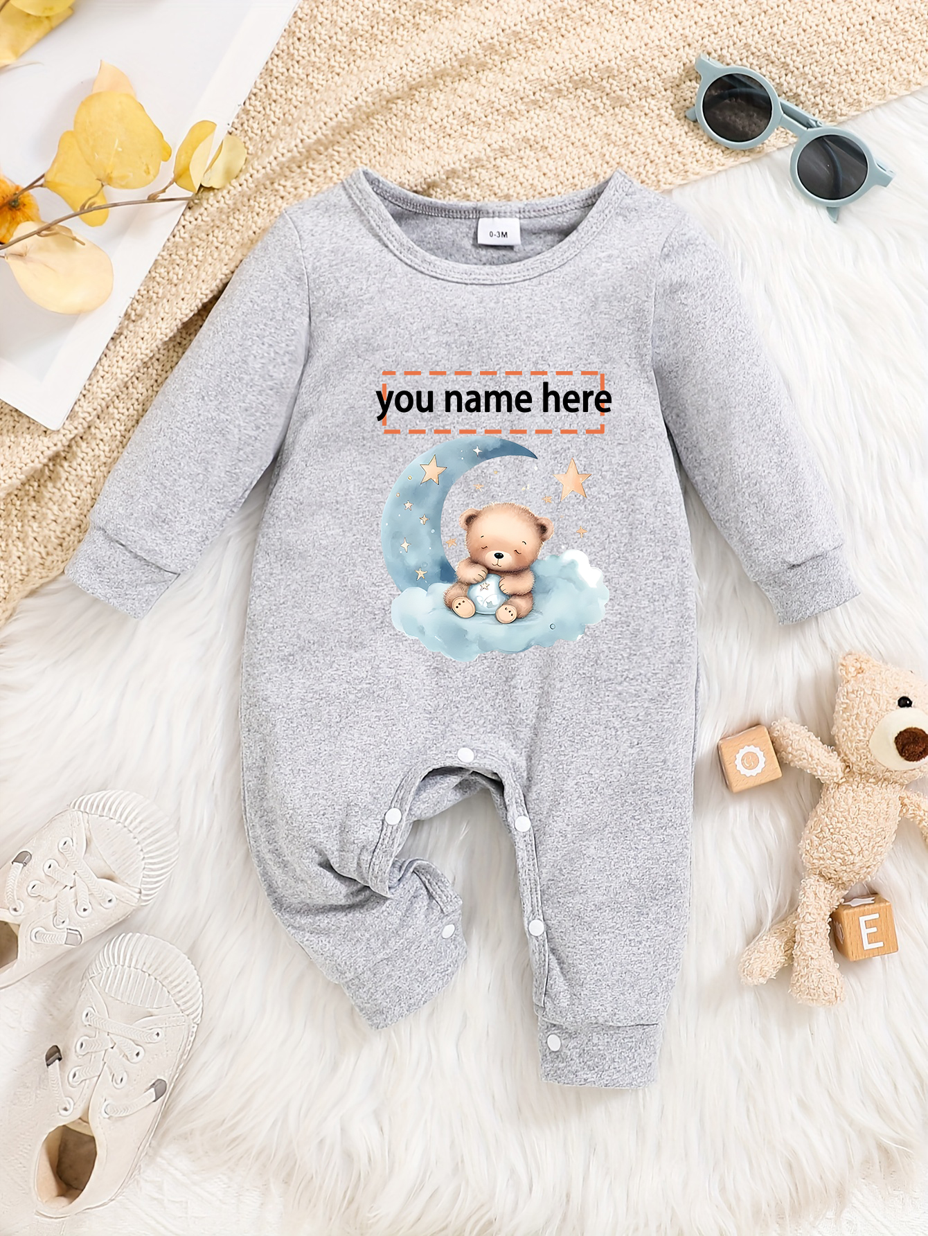 Custom Personalised Design Baby Romper Suit Newborn Long Sleeve Outfit Grey - Imagen 22 de 24