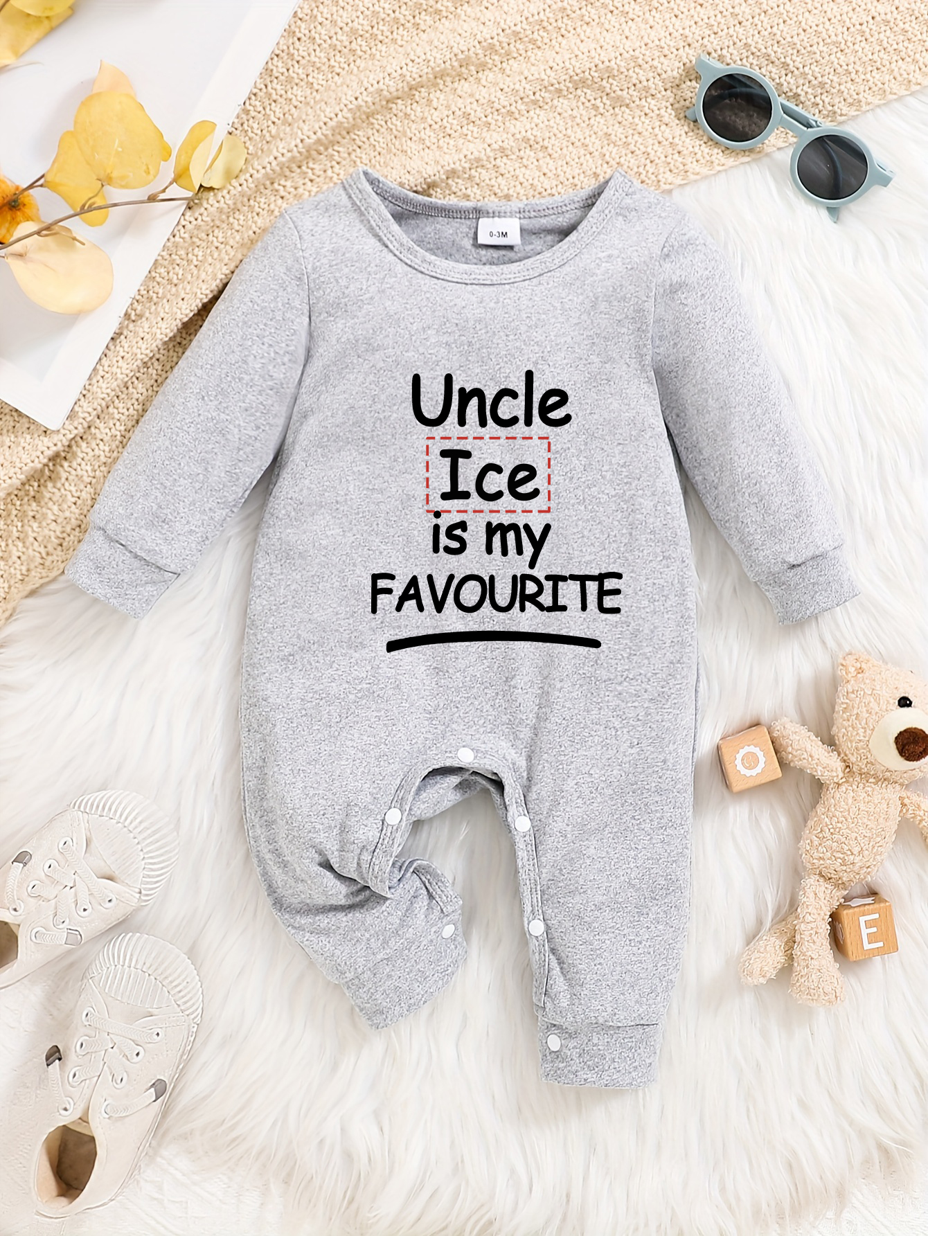 Custom Personalised Design Baby Romper Suit Newborn Long Sleeve Outfit Grey - Imagen 24 de 24