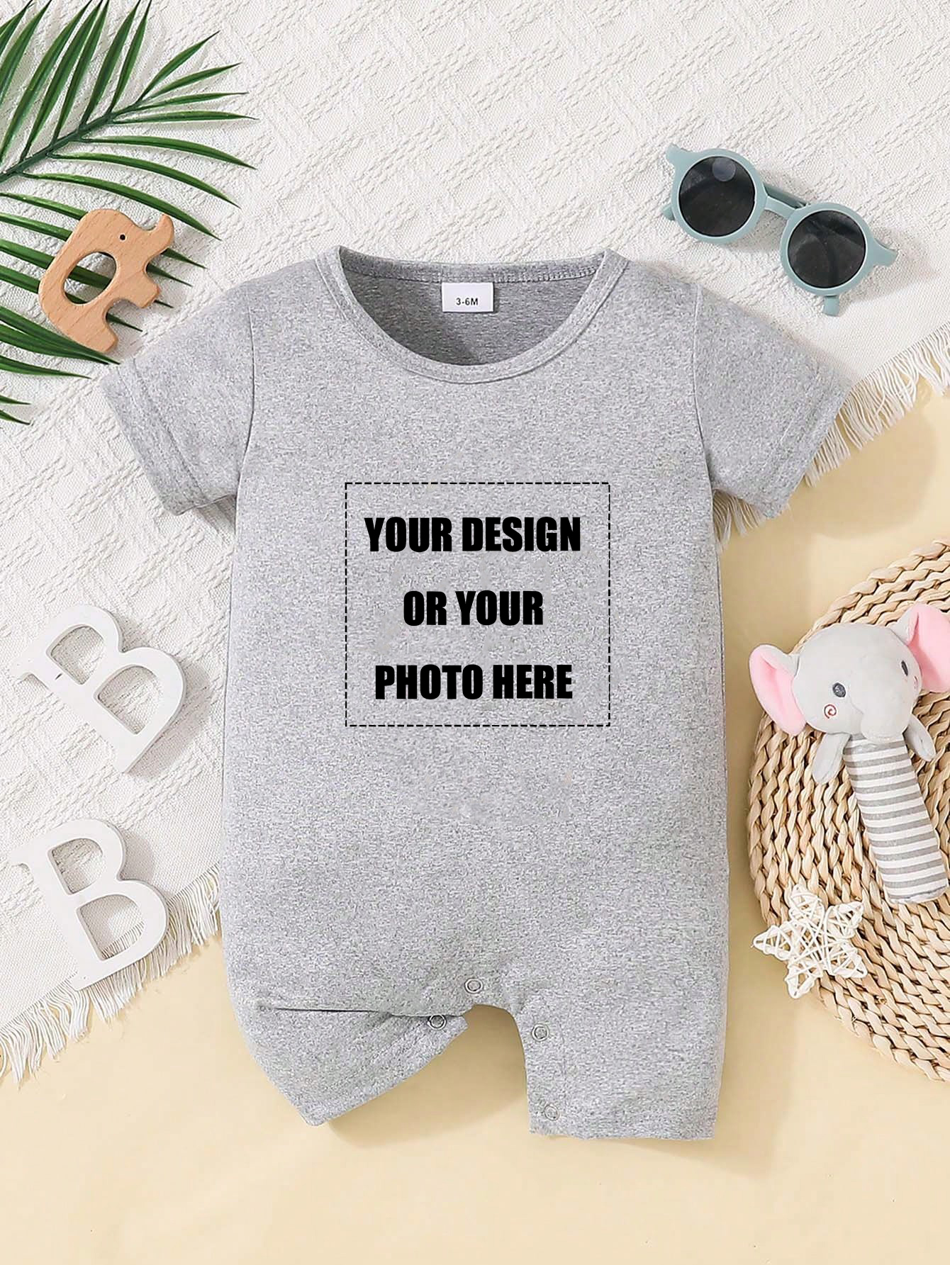 Custom Personalised Design Baby Romper Suit Newborn Short Sleeve Outfit Grey - Bild 7 von 24