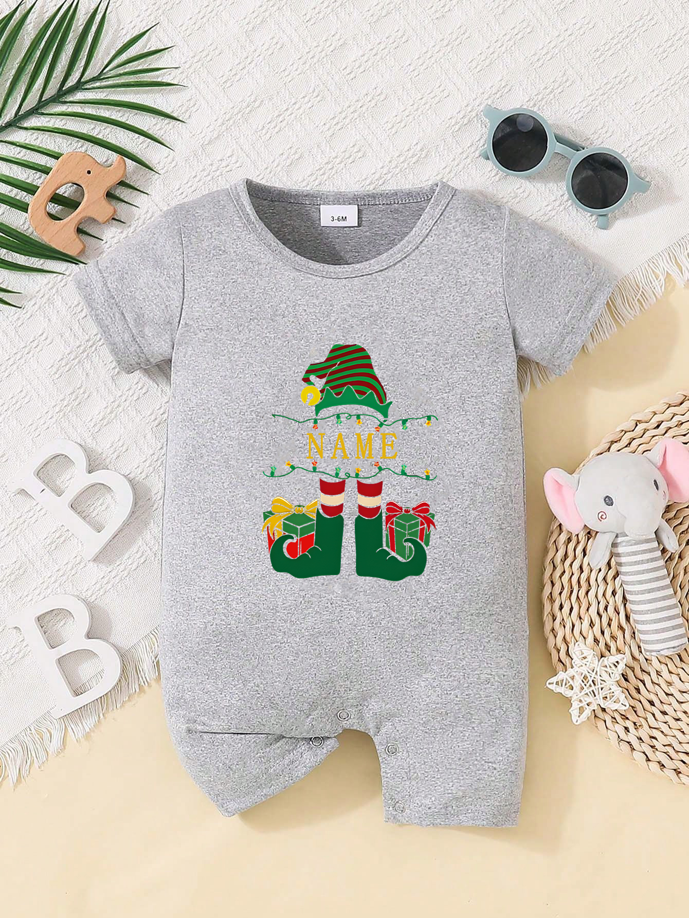 Custom Personalised Design Baby Romper Suit Newborn Short Sleeve Outfit Grey - Bild 8 von 24
