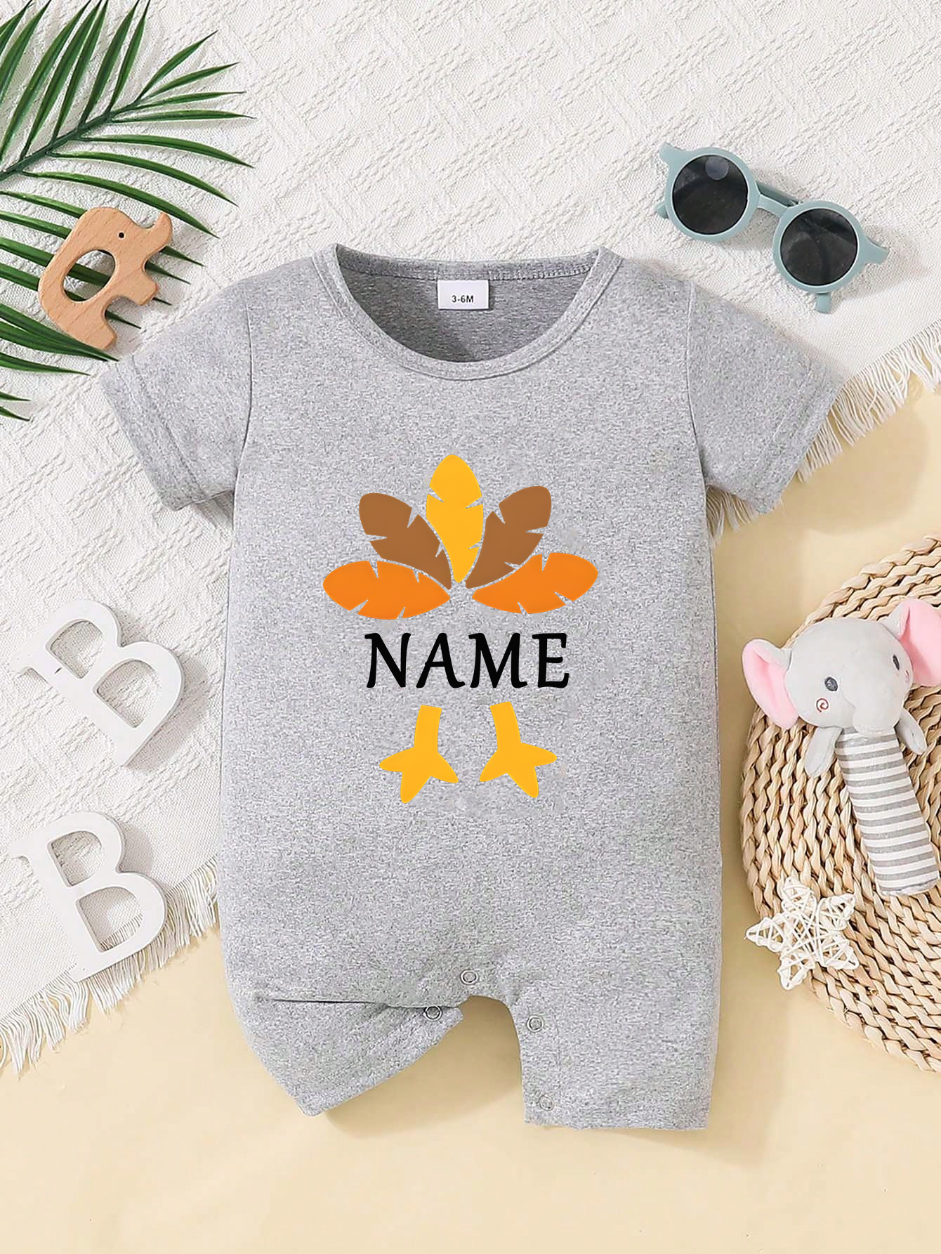 Custom Personalised Design Baby Romper Suit Newborn Short Sleeve Outfit Grey - Bild 9 von 24
