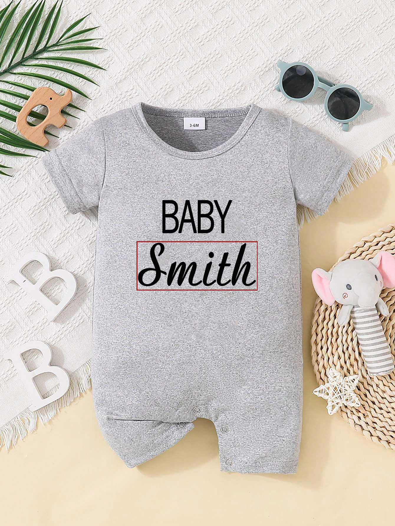Custom Personalised Design Baby Romper Suit Newborn Short Sleeve Outfit Grey - Bild 12 von 24