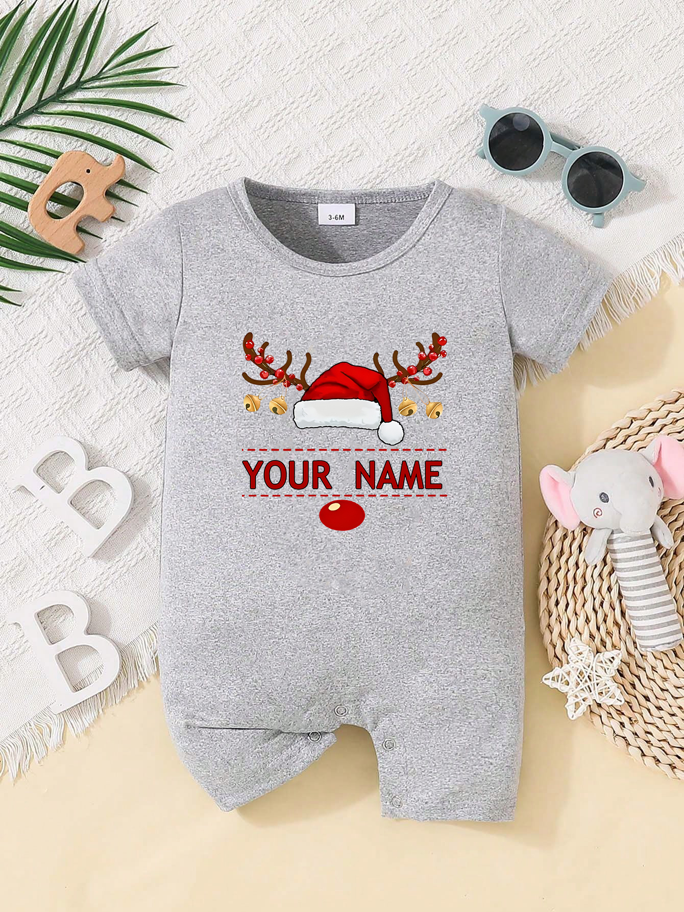 Custom Personalised Design Baby Romper Suit Newborn Short Sleeve Outfit Grey - Bild 13 von 24