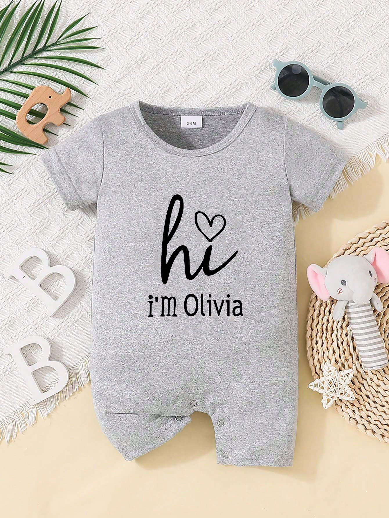 Custom Personalised Design Baby Romper Suit Newborn Short Sleeve Outfit Grey - Bild 15 von 24
