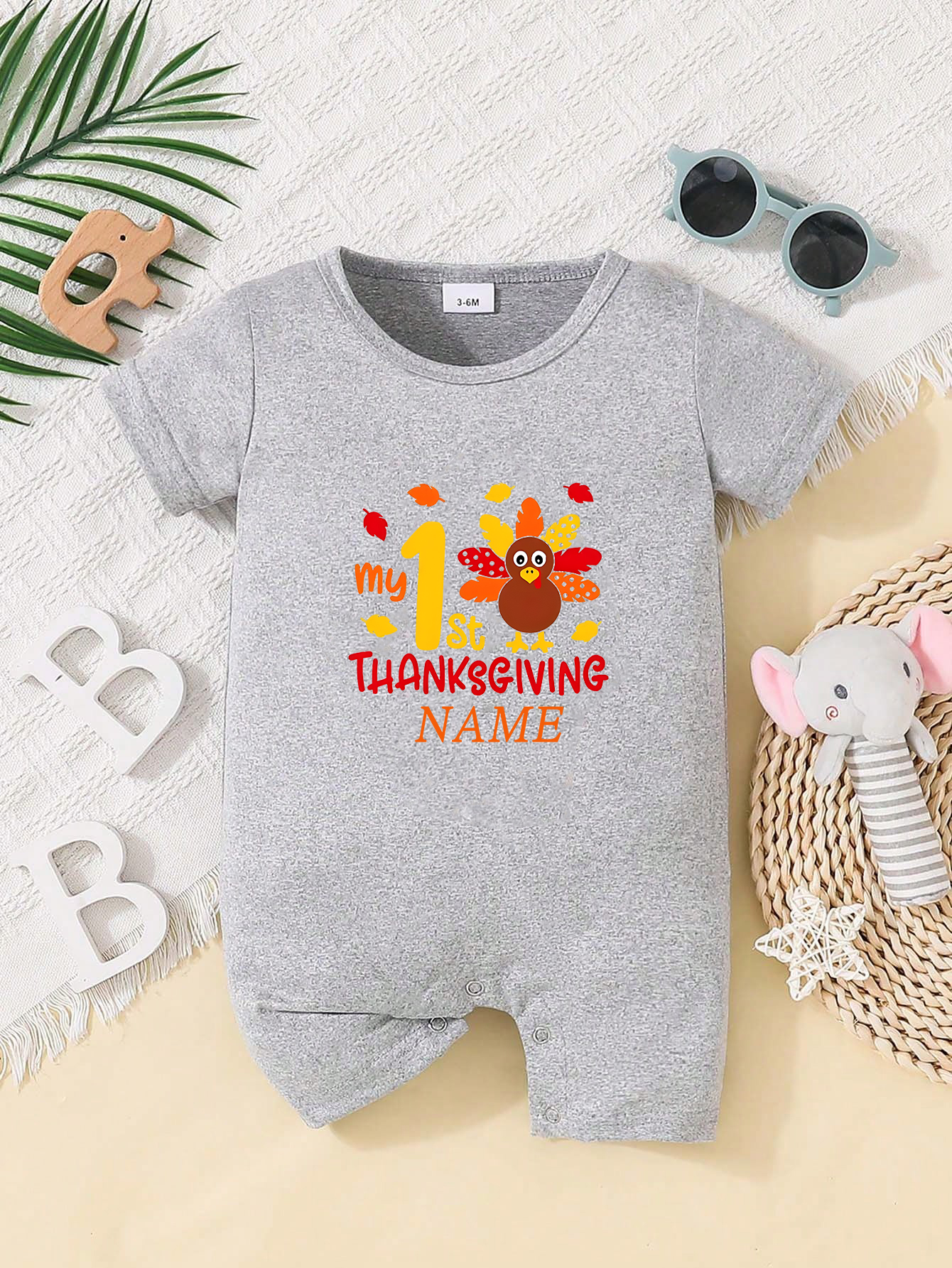 Custom Personalised Design Baby Romper Suit Newborn Short Sleeve Outfit Grey - Bild 16 von 24