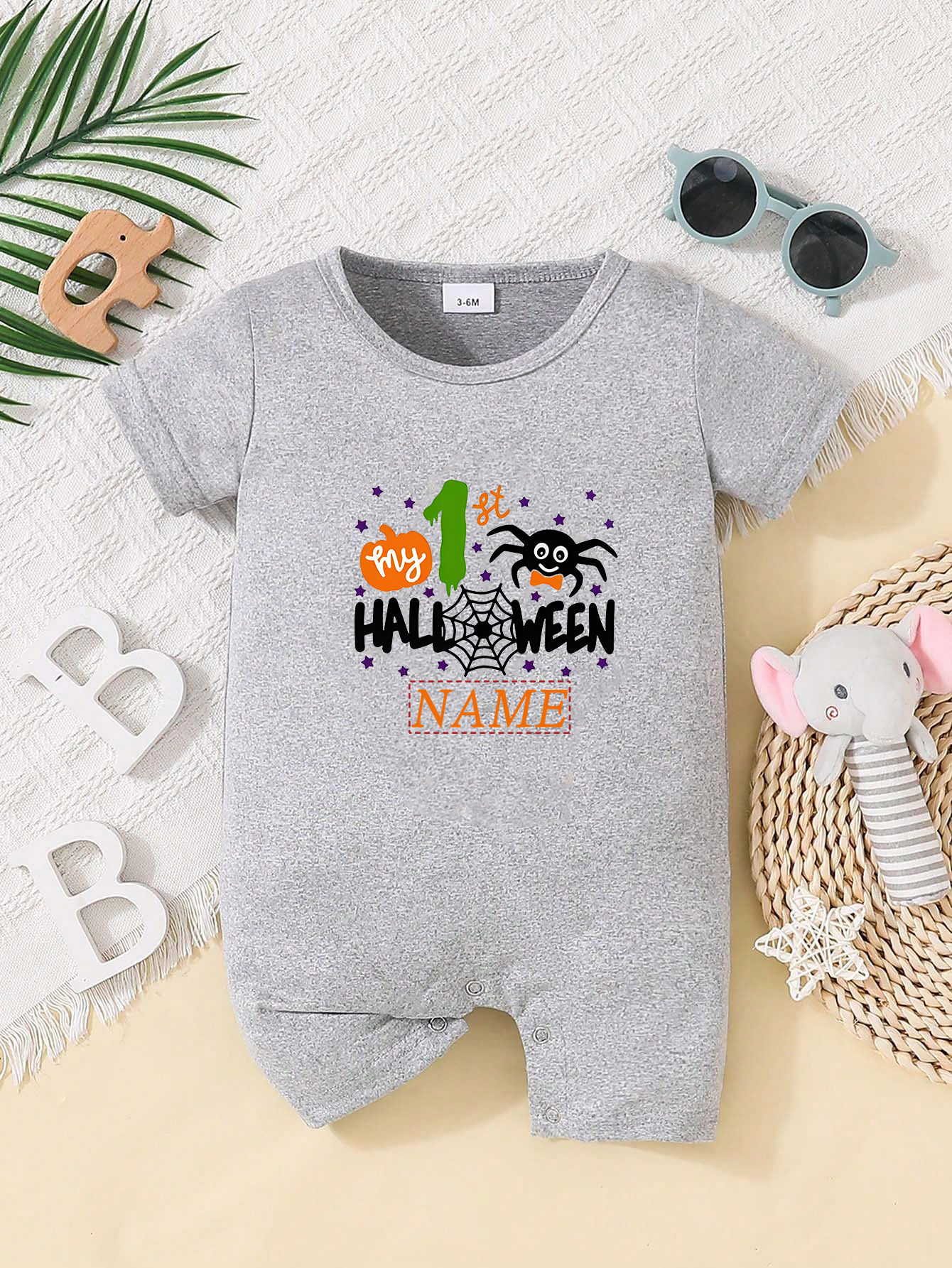 Custom Personalised Design Baby Romper Suit Newborn Short Sleeve Outfit Grey - Bild 17 von 24