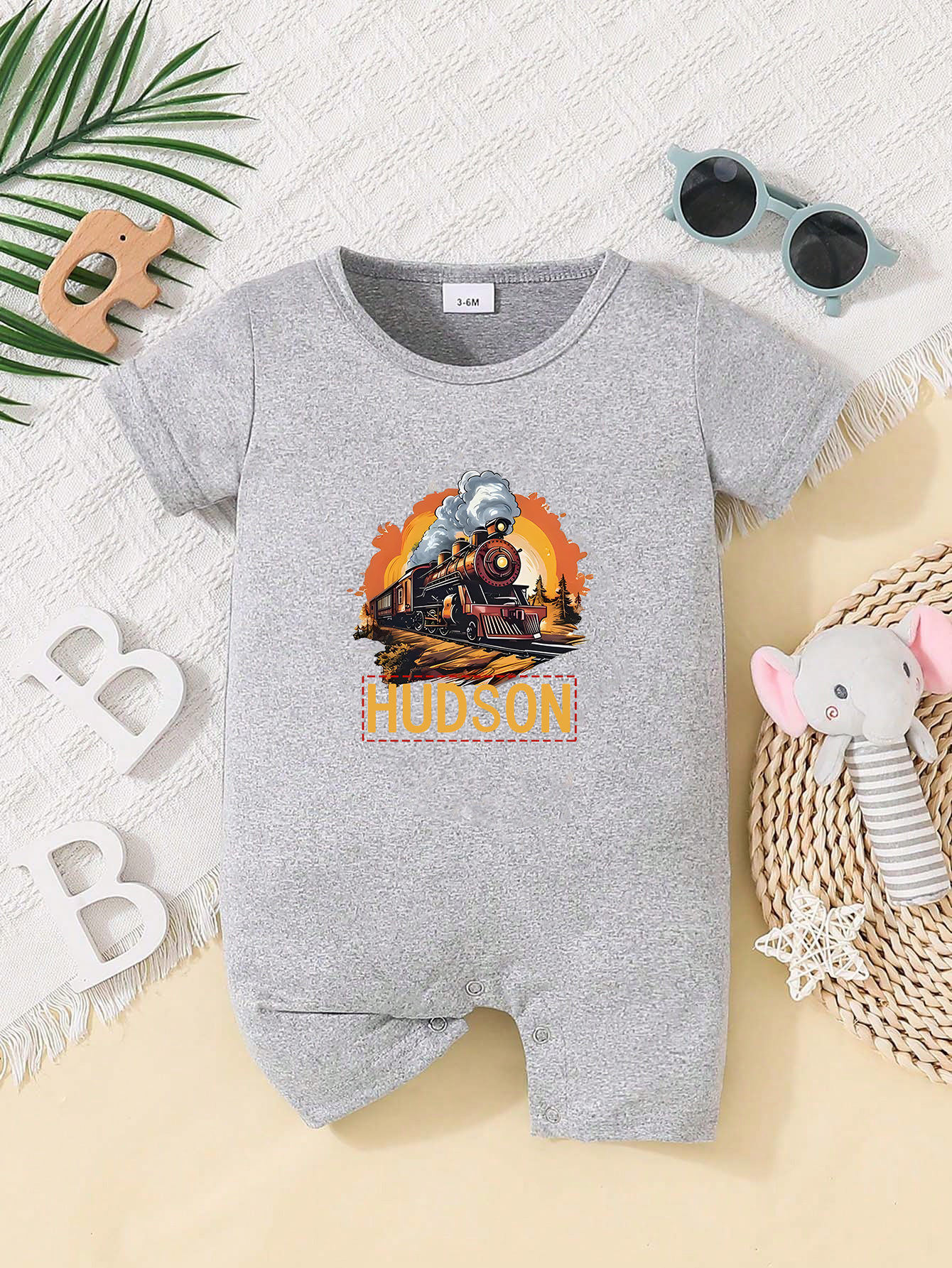 Custom Personalised Design Baby Romper Suit Newborn Short Sleeve Outfit Grey - Bild 18 von 24