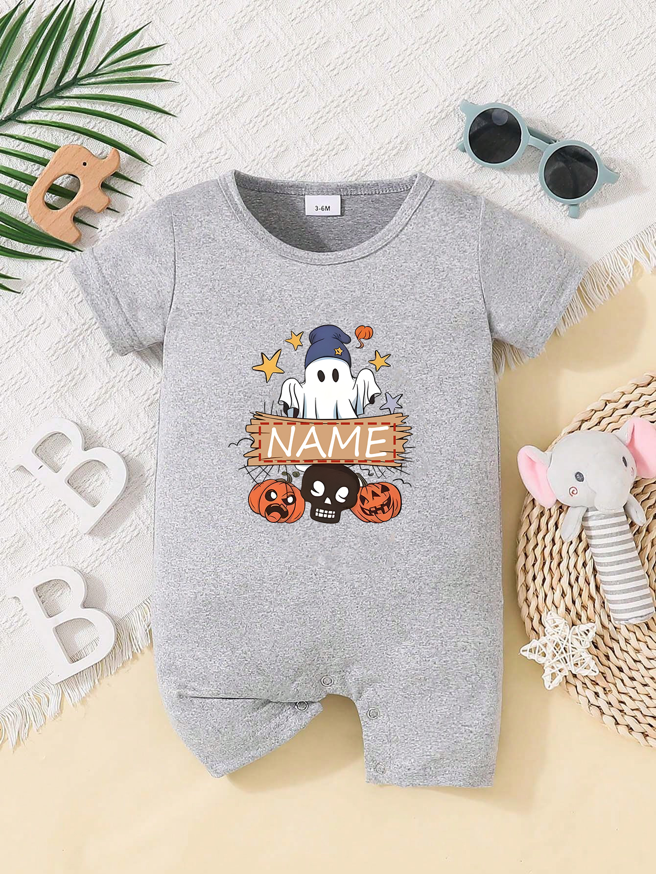 Custom Personalised Design Baby Romper Suit Newborn Short Sleeve Outfit Grey - Bild 19 von 24