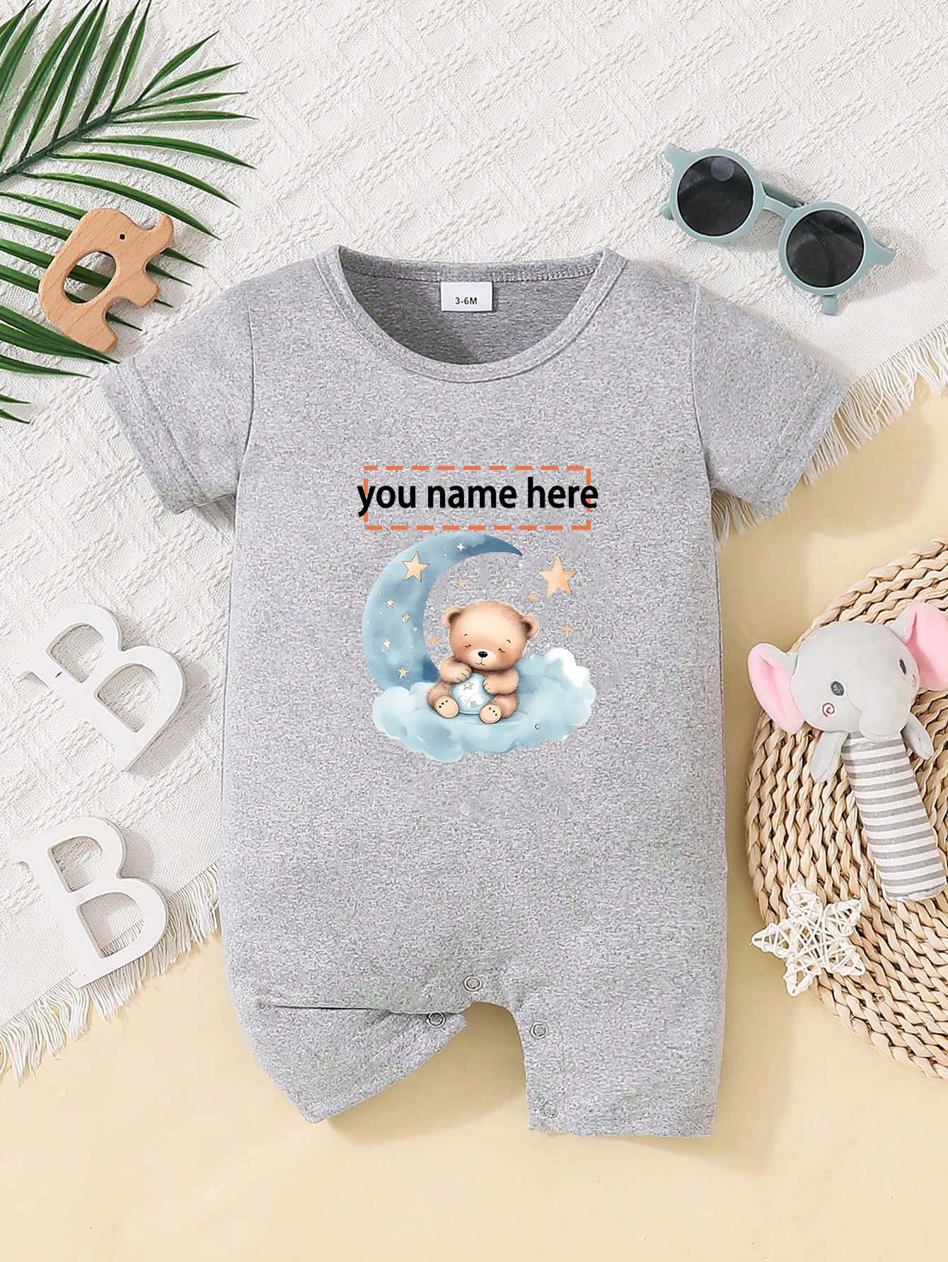 Custom Personalised Design Baby Romper Suit Newborn Short Sleeve Outfit Grey - Bild 22 von 24