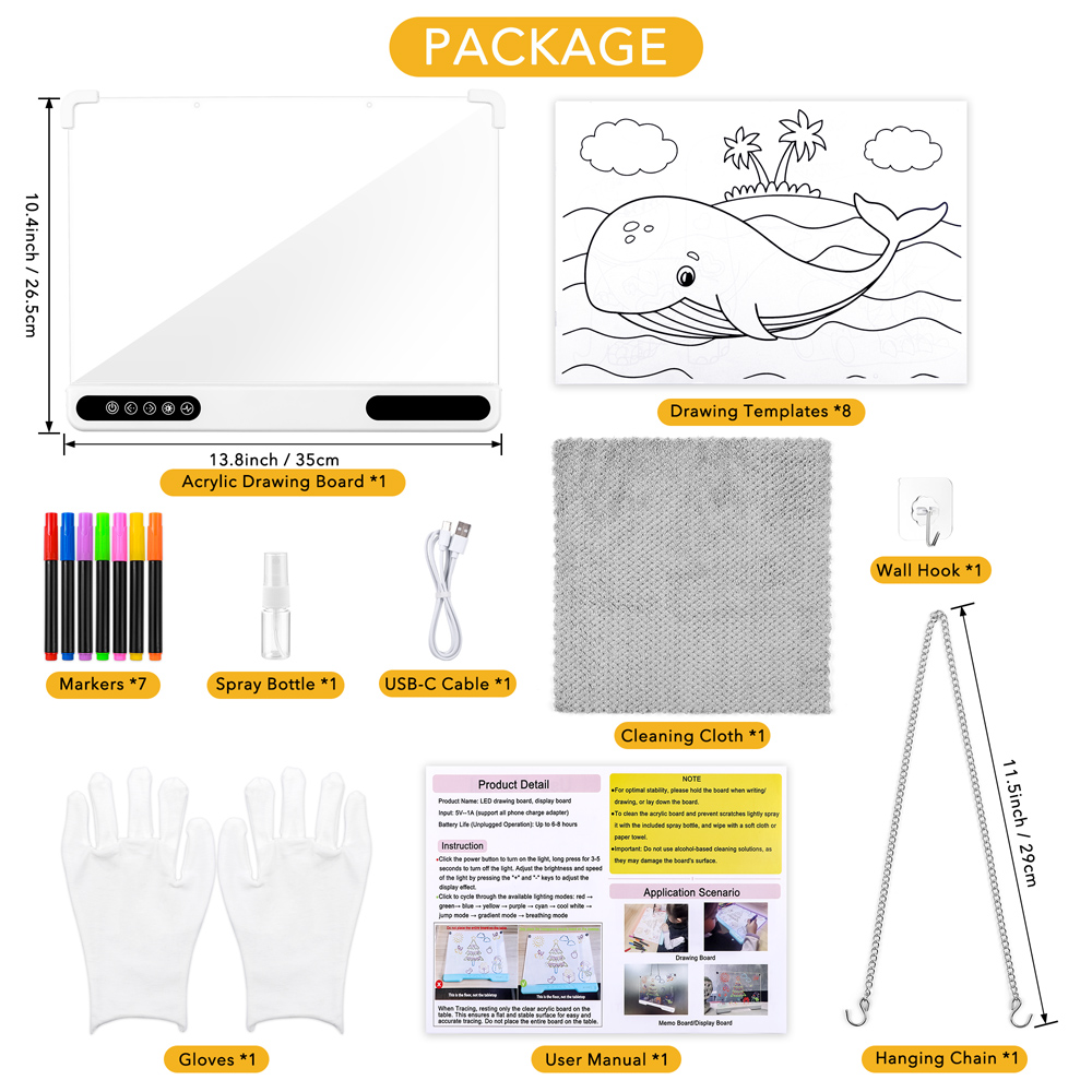 Rechargeable LED Acrylic Drawing Board Light Up LED Note Board with 7 Colors
