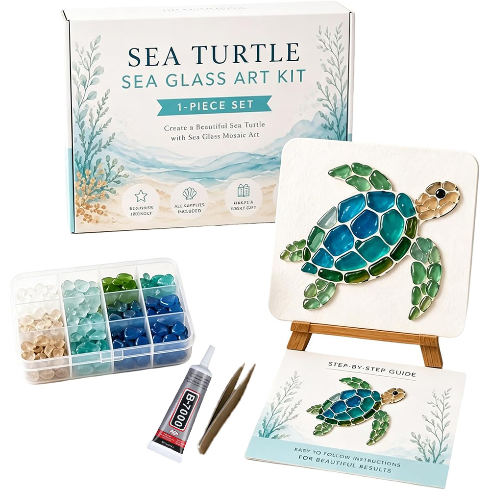 Sea Glass Art Kit,DIY Sea Glass Mosaic Art Set,Ocean-Themed Seaglass Craft Kit