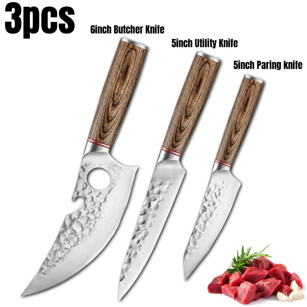 Forging Hammer Kitchen Chef Knife Set Stainless Steel Meat Cleaver Nakiri Knives