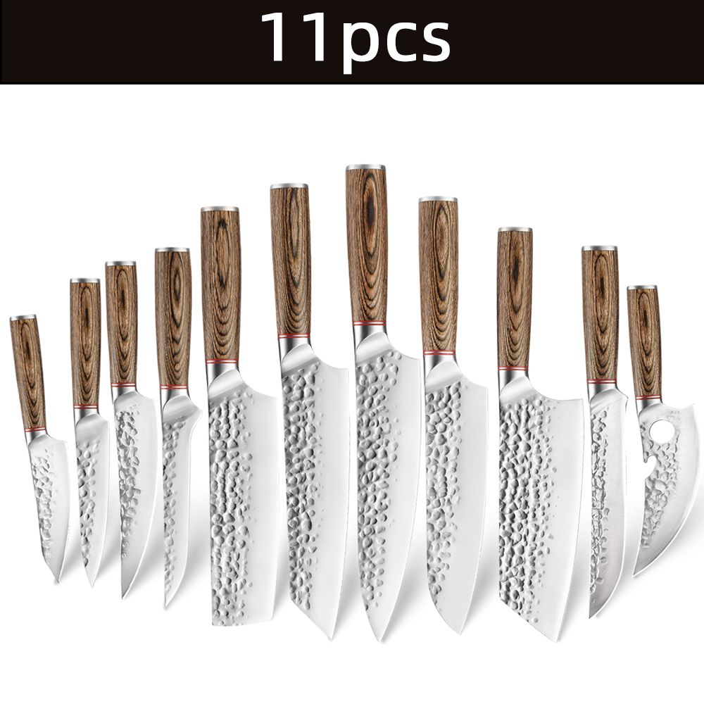 Forging Hammer Kitchen Chef Knife Set Stainless Steel Meat Cleaver Nakiri Knives