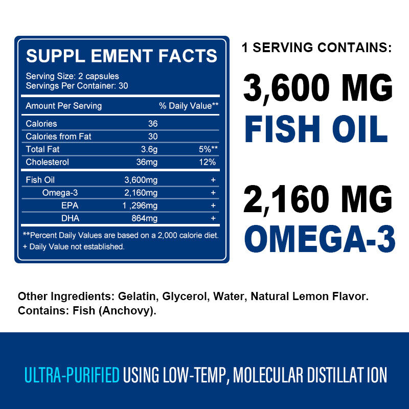 3x Strength Omega 3 Fish Oil Immune Capsules 2160mg EPA & DHA Highest Potency