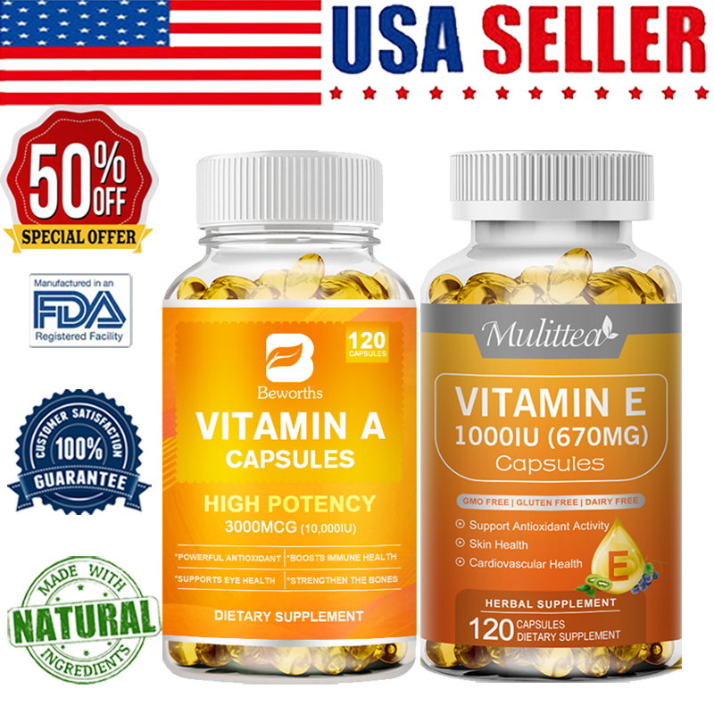 Vitamin A, Vitamin E, 10,000 IU Capsules Improve Skin Texture,Protect Eye Health