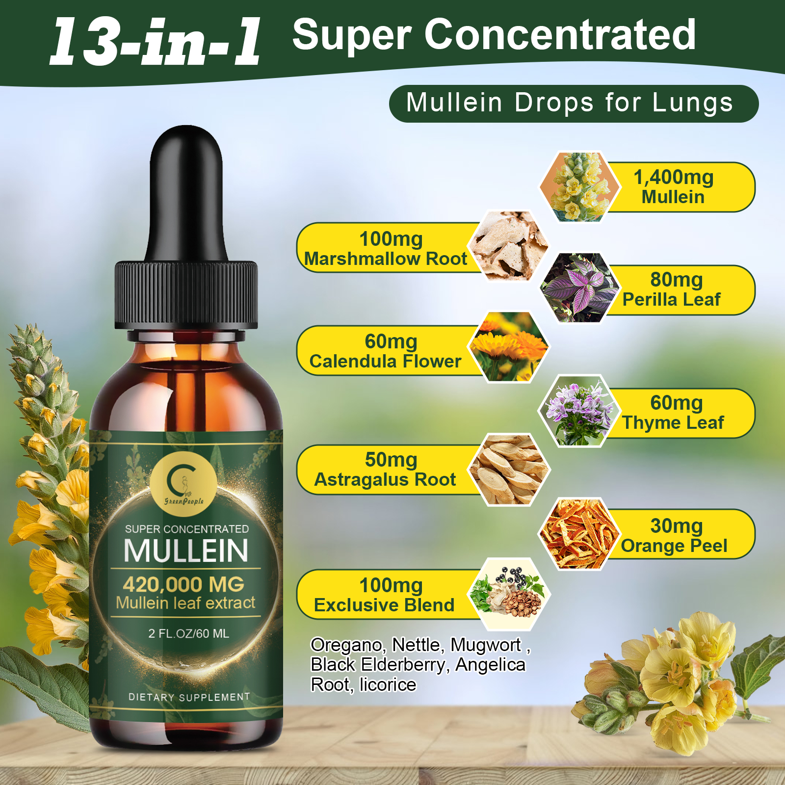 Neatural Mullein Leaf Supplement Mullein Leaf Extract Drops Mullein Herbal Tea