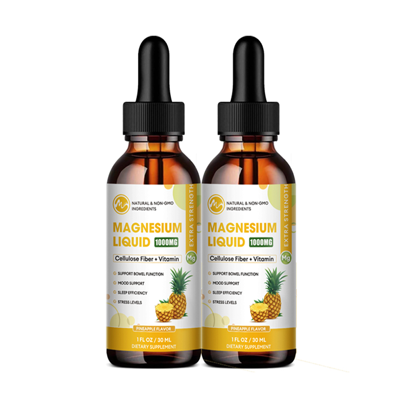 2/4x Magnesium Liquid Drops, Magnesium Glycinate1000mg Cellulose Fiber 500mg