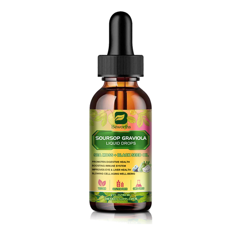 Soursop Graviola Liquid Drops w/ Moss+Black Seed Oil Vegan GLUTEN & GMO FREE